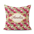 Custom Name Bold Red Green Tropical Leaves Seamless Pattern Cup Square Filled Cushion Throw Pillow Sofa Bed Home Decor Zip Washable UK Made