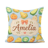 Custom Name Cute Kawaii Autumn Corn Pumpkin Carrot Blue Seamless Square Filled Cushion Throw Pillow Sofa Bed Home Decor Zip Washable UK Made