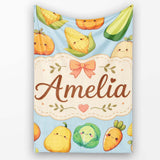 Cute Kawaii Autumn Vegetables Corn Pumpkin Carrot Blue Seamless  Personalised Custom Name Super Soft Fleece Blanket Bed Sofa Throw