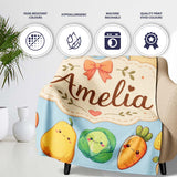 Cute Kawaii Autumn Vegetables Corn Pumpkin Carrot Blue Seamless  Personalised Custom Name Super Soft Fleece Blanket Bed Sofa Throw