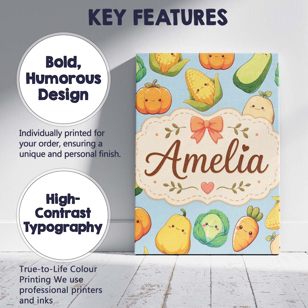 Personalised Name Cute Kawaii Autumn Custom Premium Decorative Design Modern Room Accent Canvas Wall Art Print Decor Picture Ready to Hang