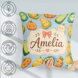 Custom Name Cute Kawaii Autumn Corn Pumpkin Carrot Blue Seamless Square Filled Cushion Throw Pillow Sofa Bed Home Decor Zip Washable UK Made