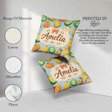 Custom Name Cute Kawaii Autumn Corn Pumpkin Carrot Blue Seamless Square Filled Cushion Throw Pillow Sofa Bed Home Decor Zip Washable UK Made