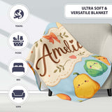Cute Kawaii Autumn Vegetables Corn Pumpkin Carrot Blue Seamless  Personalised Custom Name Super Soft Fleece Blanket Bed Sofa Throw