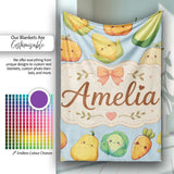 Cute Kawaii Autumn Vegetables Corn Pumpkin Carrot Blue Seamless  Personalised Custom Name Super Soft Fleece Blanket Bed Sofa Throw