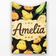 Cute Kawaii Autumn Vegetables Corn Pumpkin Carrot Black Seamless  Personalised Custom Name Super Soft Fleece Blanket Bed Sofa Throw