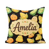 Custom Name Kawaii Autumn Vegetables Corn Pumpkin Black Seamless Square Filled Cushion Throw Pillow Sofa Bed Home Decor Zip Washable UK Made