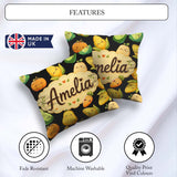 Custom Name Kawaii Autumn Vegetables Corn Pumpkin Black Seamless Square Filled Cushion Throw Pillow Sofa Bed Home Decor Zip Washable UK Made