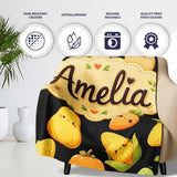 Cute Kawaii Autumn Vegetables Corn Pumpkin Carrot Black Seamless  Personalised Custom Name Super Soft Fleece Blanket Bed Sofa Throw