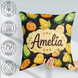 Custom Name Kawaii Autumn Vegetables Corn Pumpkin Black Seamless Square Filled Cushion Throw Pillow Sofa Bed Home Decor Zip Washable UK Made