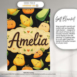 Cute Kawaii Autumn Vegetables Corn Pumpkin Carrot Black Seamless  Personalised Custom Name Super Soft Fleece Blanket Bed Sofa Throw