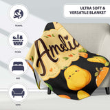 Cute Kawaii Autumn Vegetables Corn Pumpkin Carrot Black Seamless  Personalised Custom Name Super Soft Fleece Blanket Bed Sofa Throw