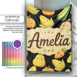 Cute Kawaii Autumn Vegetables Corn Pumpkin Carrot Black Seamless  Personalised Custom Name Super Soft Fleece Blanket Bed Sofa Throw