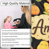 Cute Kawaii Autumn Vegetables Corn Pumpkin Carrot Black Seamless  Personalised Custom Name Super Soft Fleece Blanket Bed Sofa Throw