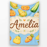 Cute Kawaii Autumn Vegetables Corn Pumpkin Carrot Sky Seamless  Personalised Custom Name Super Soft Fleece Blanket Bed Sofa Throw