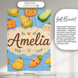 Cute Kawaii Autumn Vegetables Corn Pumpkin Carrot Sky Seamless  Personalised Custom Name Super Soft Fleece Blanket Bed Sofa Throw