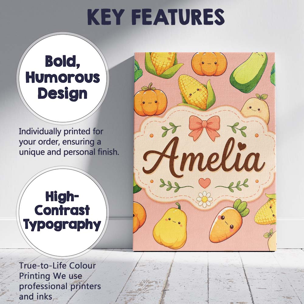 Personalised Name Cute Kawaii Autumn Custom Premium Decorative Design Modern Room Accent Canvas Wall Art Print Decor Picture Ready to Hang