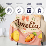 Cute Kawaii Autumn Vegetables Corn Pumpkin Carrot Peach Seamless  Personalised Custom Name Super Soft Fleece Blanket Bed Sofa Throw