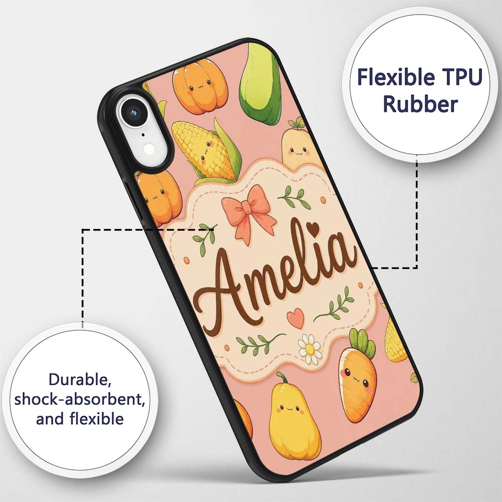 Cute Kawaii Autumn Vegetables Corn Pumpkin Carrot Custom Name Protective Phone Case Mobile Cover Durable Everyday Smartphone Shock Resistant
