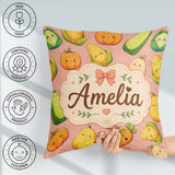 Custom Name Kawaii Autumn Vegetables Corn Pumpkin Peach Seamless Square Filled Cushion Throw Pillow Sofa Bed Home Decor Zip Washable UK Made