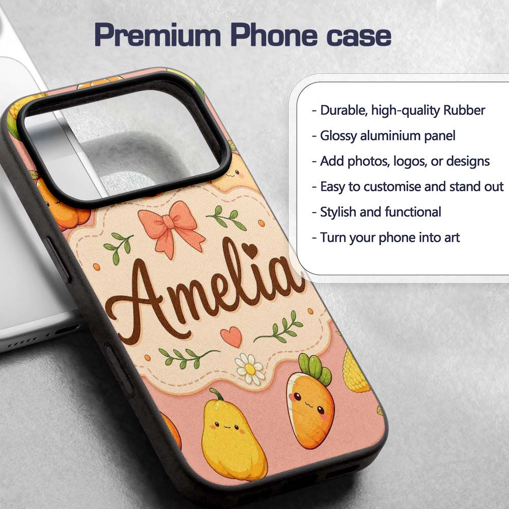 Cute Kawaii Autumn Vegetables Corn Pumpkin Carrot Custom Name Protective Phone Case Mobile Cover Durable Everyday Smartphone Shock Resistant