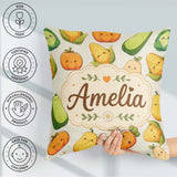 Custom Name Kawaii Autumn Vegetables Corn Pumpkin Beige Seamless Square Filled Cushion Throw Pillow Sofa Bed Home Decor Zip Washable UK Made