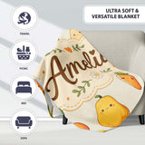 Cute Kawaii Autumn Vegetables Corn Pumpkin Carrot Beige Seamless  Personalised Custom Name Super Soft Fleece Blanket Bed Sofa Throw