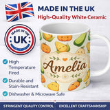 Personalized Custom Name Cute Kawaii Autumn Vegetables Corn Pumpkin Carrot Beige Seamless 11oz Ceramic Coffee Tea Mug White Large Handle