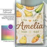 Cute Kawaii Autumn Vegetables Corn Pumpkin Carrot Beige Seamless  Personalised Custom Name Super Soft Fleece Blanket Bed Sofa Throw