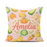 Custom Name Cute Kawaii Autumn Corn Pumpkin Carrot Pink Seamless Square Filled Cushion Throw Pillow Sofa Bed Home Decor Zip Washable UK Made