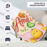 Cute Kawaii Autumn Vegetables Corn Pumpkin Carrot Pink Seamless  Personalised Custom Name Super Soft Fleece Blanket Bed Sofa Throw