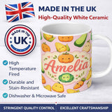 Personalized Custom Name Cute Kawaii Autumn Vegetables Corn Pumpkin Carrot Pink Seamless 11oz Ceramic Coffee Tea Mug White Large Handle