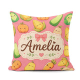 Custom Name Kawaii Autumn Vegetables Corn Pumpkin Coral Seamless Square Filled Cushion Throw Pillow Sofa Bed Home Decor Zip Washable UK Made
