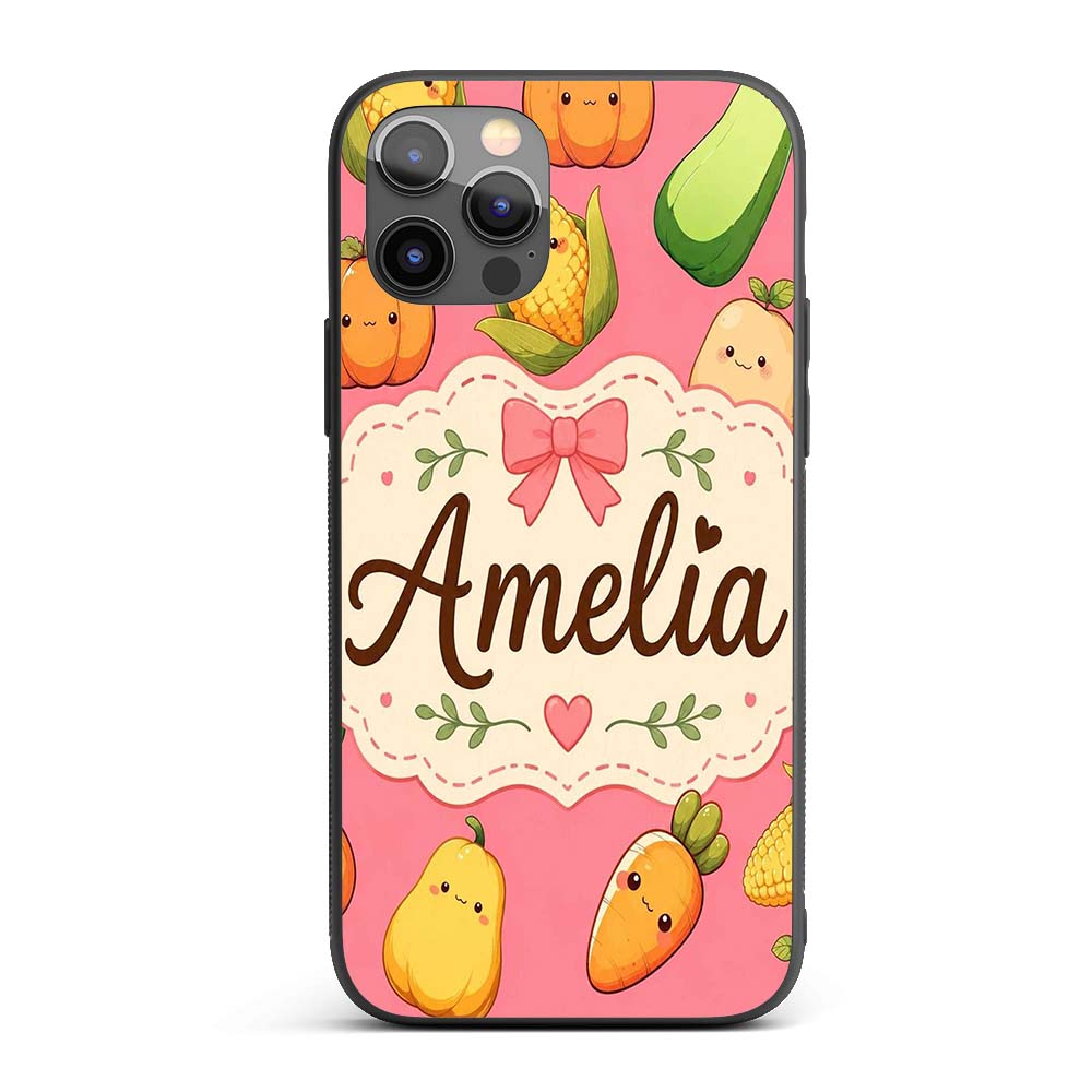 Cute Kawaii Autumn Vegetables Corn Pumpkin Carrot Custom Name Protective Phone Case Mobile Cover Durable Everyday Smartphone Shock Resistant