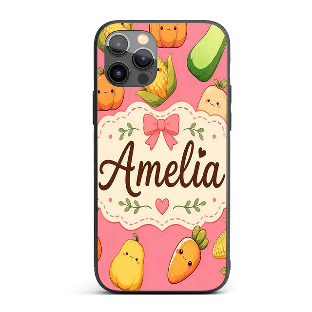 Cute Kawaii Autumn Vegetables Corn Pumpkin Carrot Custom Name Protective Phone Case Mobile Cover Durable Everyday Smartphone Shock Resistant