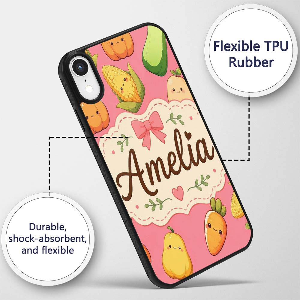 Cute Kawaii Autumn Vegetables Corn Pumpkin Carrot Custom Name Protective Phone Case Mobile Cover Durable Everyday Smartphone Shock Resistant