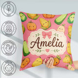 Custom Name Kawaii Autumn Vegetables Corn Pumpkin Coral Seamless Square Filled Cushion Throw Pillow Sofa Bed Home Decor Zip Washable UK Made