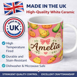 Personalized Custom Name Cute Kawaii Autumn Vegetables Corn Pumpkin Carrot Coral Seamless 11oz Ceramic Coffee Tea Mug White Large Handle