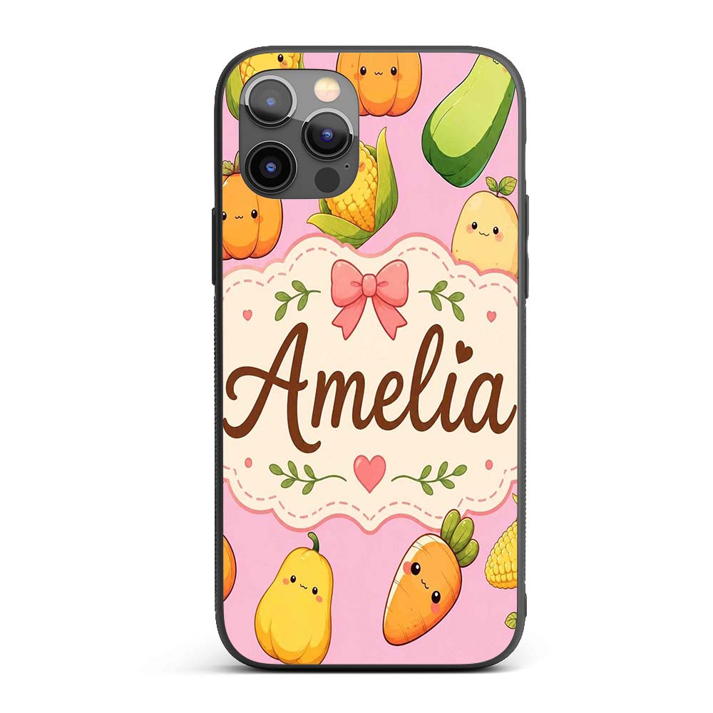 Cute Kawaii Autumn Vegetables Corn Pumpkin Carrot Custom Name Protective Phone Case Mobile Cover Durable Everyday Smartphone Shock Resistant