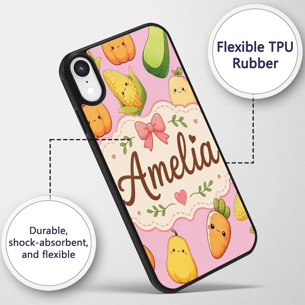 Cute Kawaii Autumn Vegetables Corn Pumpkin Carrot Custom Name Protective Phone Case Mobile Cover Durable Everyday Smartphone Shock Resistant