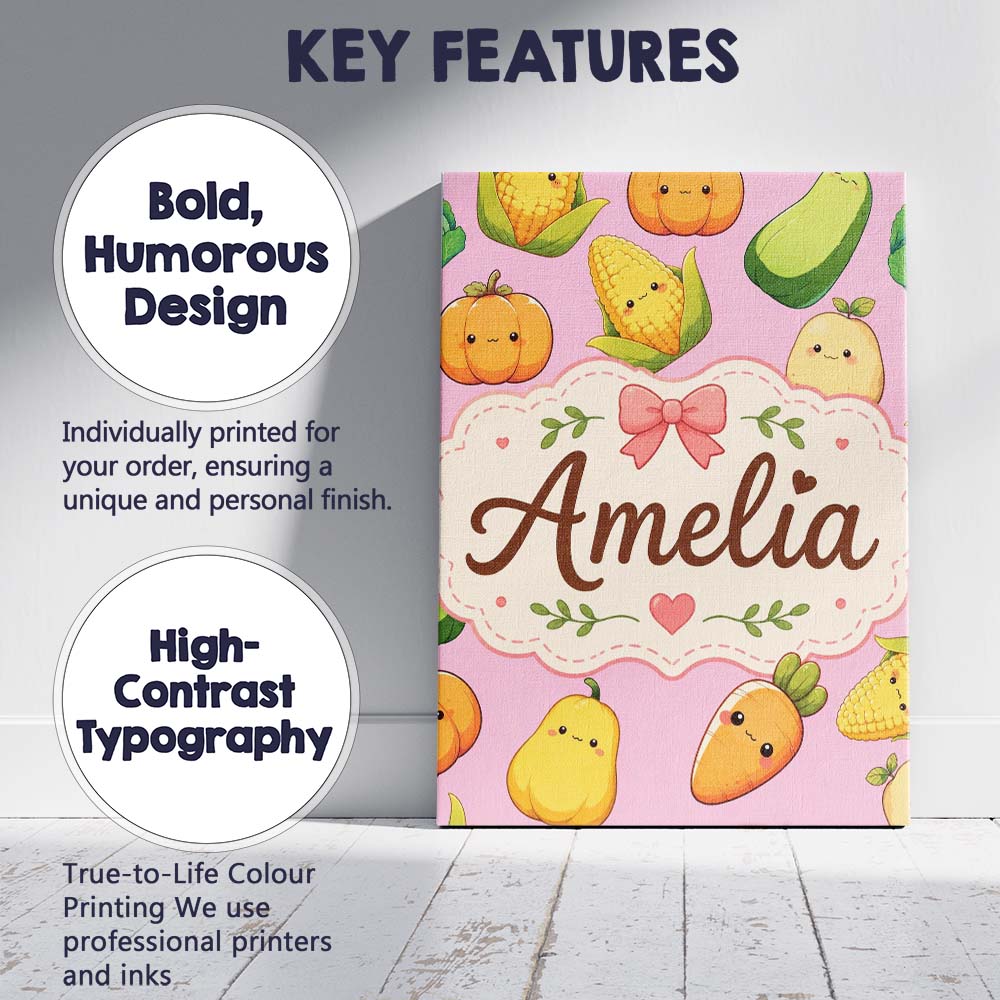 Personalised Name Cute Kawaii Autumn Custom Premium Decorative Design Modern Room Accent Canvas Wall Art Print Decor Picture Ready to Hang