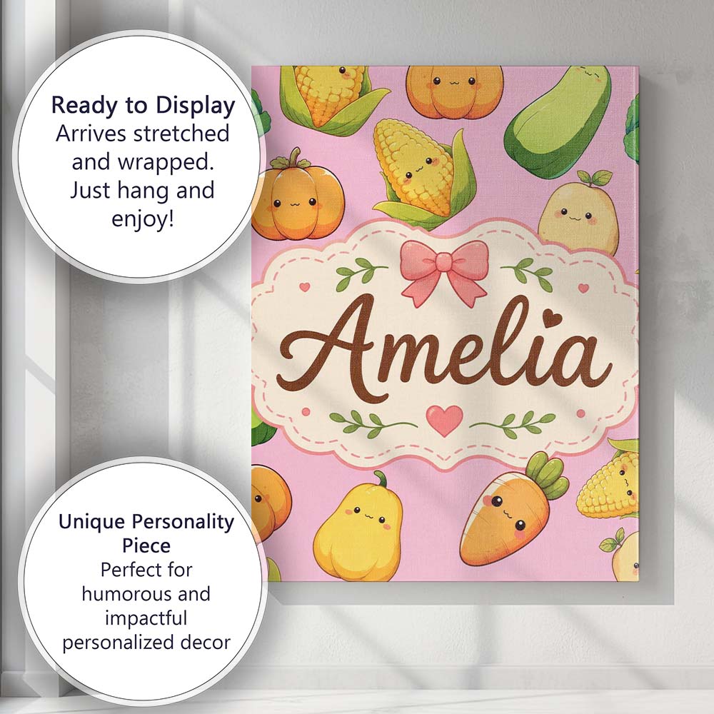 Personalised Name Cute Kawaii Autumn Custom Premium Decorative Design Modern Room Accent Canvas Wall Art Print Decor Picture Ready to Hang