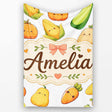 Cute Kawaii Autumn Vegetables Corn Pumpkin Carrot Grey Seamless  Personalised Custom Name Super Soft Fleece Blanket Bed Sofa Throw