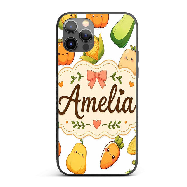 Cute Kawaii Autumn Vegetables Corn Pumpkin Carrot Custom Name Protective Phone Case Mobile Cover Durable Everyday Smartphone Shock Resistant