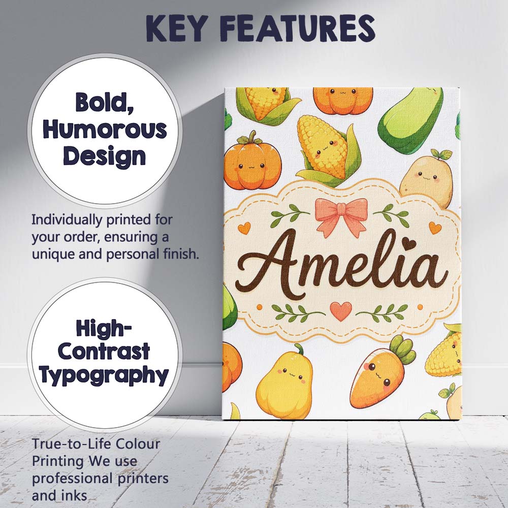 Personalised Name Cute Kawaii Autumn Custom Premium Decorative Design Modern Room Accent Canvas Wall Art Print Decor Picture Ready to Hang