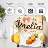 Cute Kawaii Autumn Vegetables Corn Pumpkin Carrot Grey Seamless  Personalised Custom Name Super Soft Fleece Blanket Bed Sofa Throw