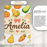 Cute Kawaii Autumn Vegetables Corn Pumpkin Carrot Grey Seamless  Personalised Custom Name Super Soft Fleece Blanket Bed Sofa Throw