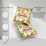 Custom Name Cute Kawaii Autumn Corn Pumpkin Carrot Grey Seamless Square Filled Cushion Throw Pillow Sofa Bed Home Decor Zip Washable UK Made