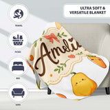 Cute Kawaii Autumn Vegetables Corn Pumpkin Carrot Grey Seamless  Personalised Custom Name Super Soft Fleece Blanket Bed Sofa Throw