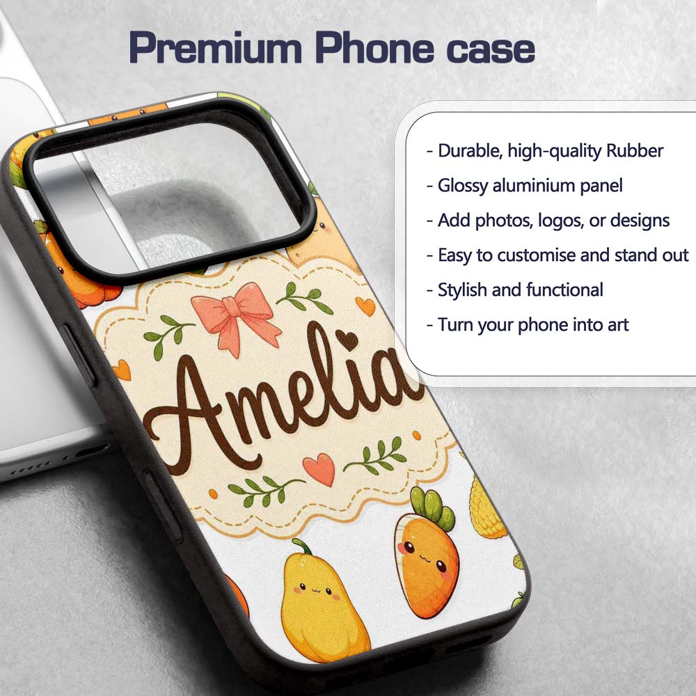 Cute Kawaii Autumn Vegetables Corn Pumpkin Carrot Custom Name Protective Phone Case Mobile Cover Durable Everyday Smartphone Shock Resistant